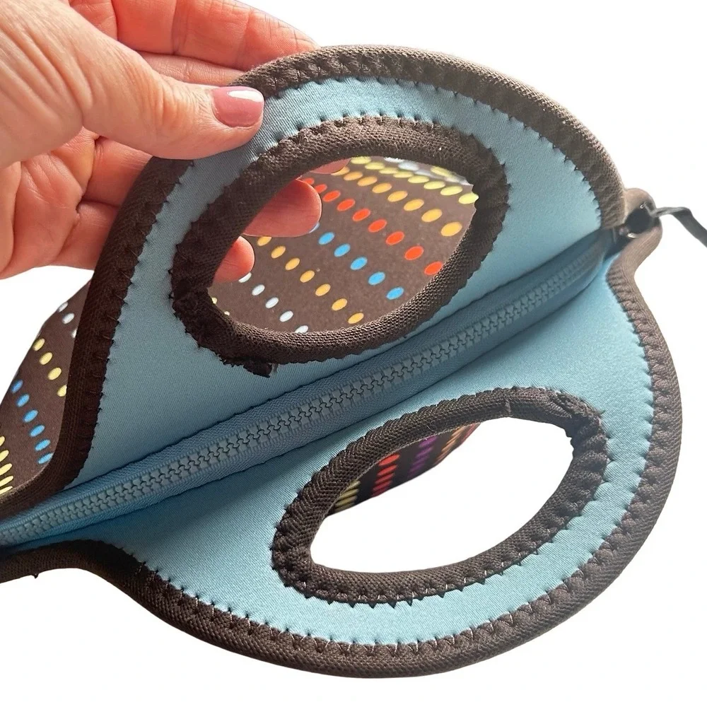 BUILT NY Gourmet Getaway Neoprene Lunch Tote Brown Rainbow Polka‎ Dot
